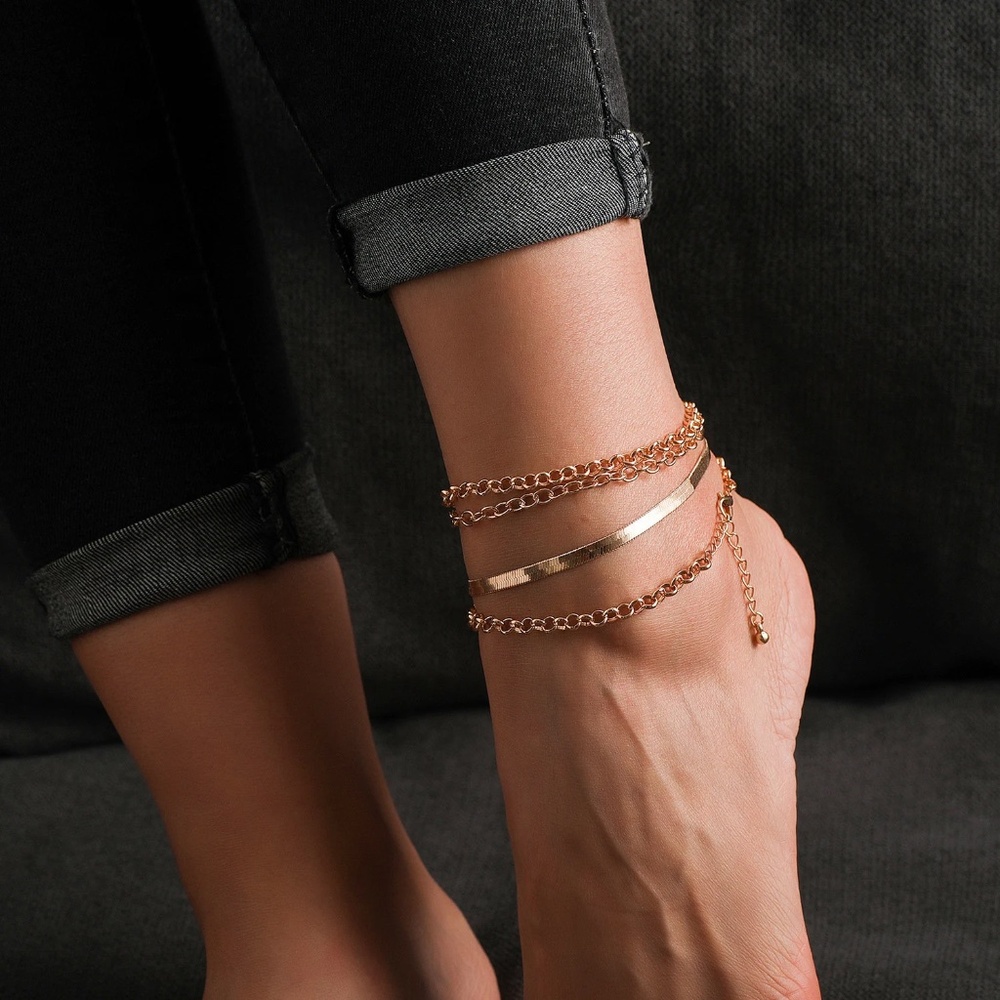 Luminous 4 Piece Snake Chain, Rolo chain, Oval Chain Anklet Set